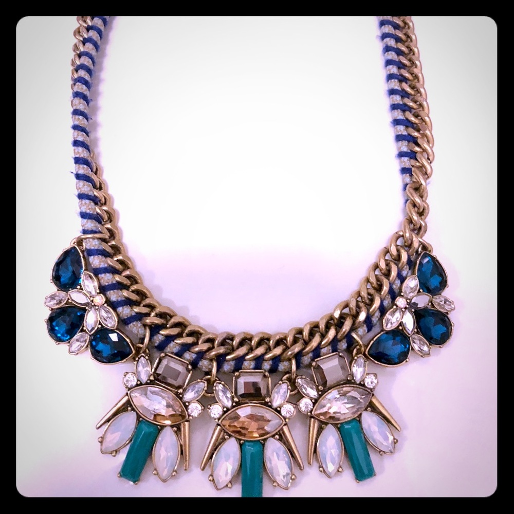 J. Crew Blue Teal Crystal Statement Necklace